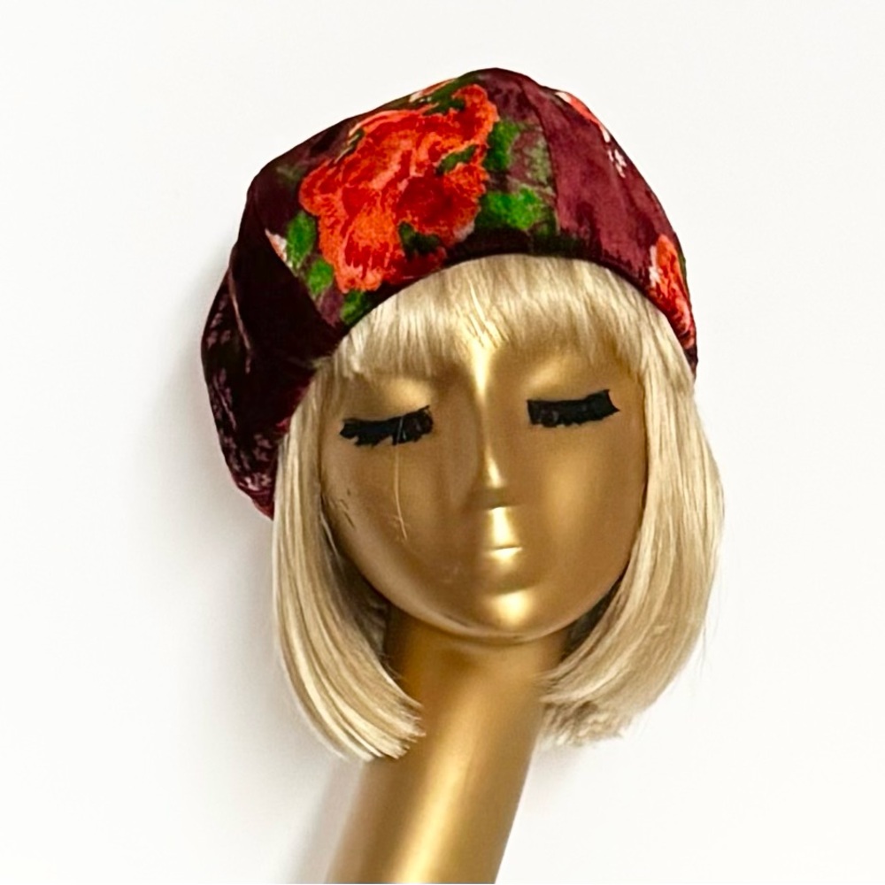 Vintage Floral Velvet Beret Hat